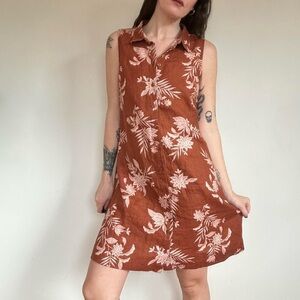 Garnet Hill Linen sleeveless patterned shirt dress